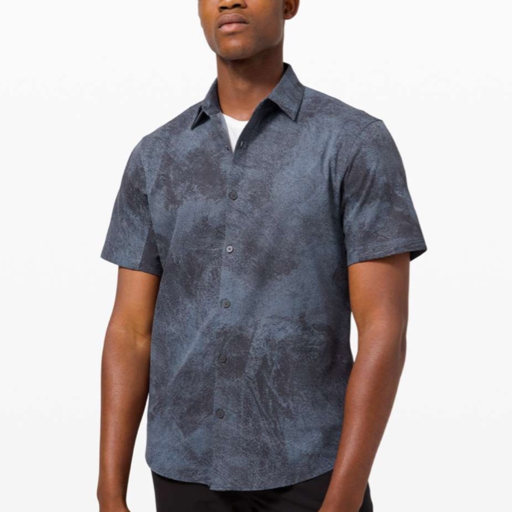 Lululemon Airing Ventlight Mesh Buttonup Shirt Blue Gray